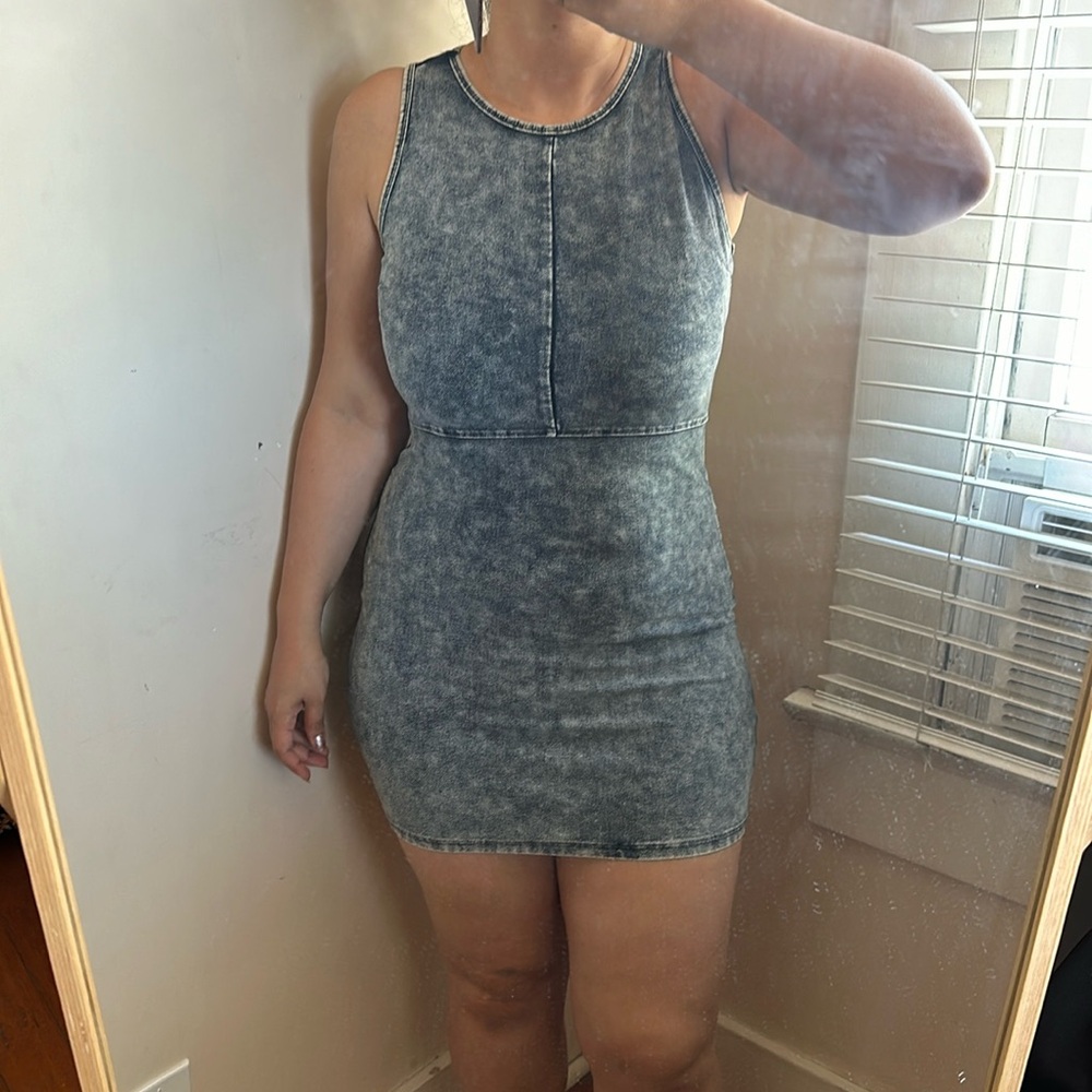 Derek Heart Sleeveless Slim-Fit Acid Wash Faded Denim Jean Bodycon Mini Dress